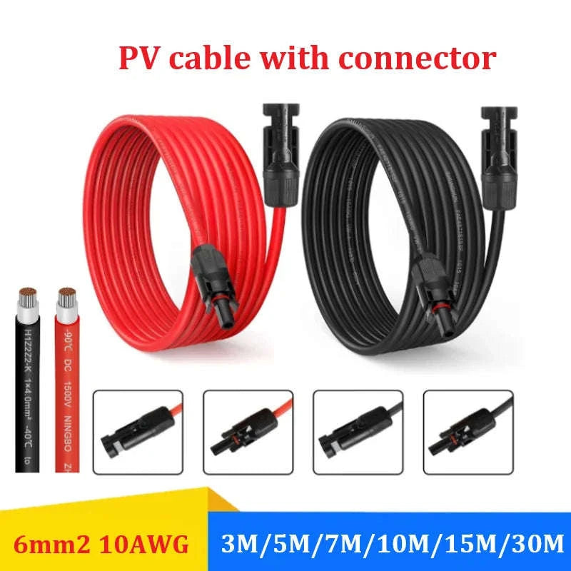 PowMr Black Red 3M 5M 7M 10M 15M 30M Solar Photovoltaic Line 6mm2 10AWG PV Cable with Connectors Solar System PV Extensions Wire-30M BR / United States