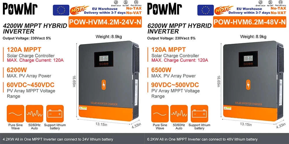 PowMr Hybrid Solar Inverter with MPPT Controller-2KVA 12V / 220-240V / france|No WIFI