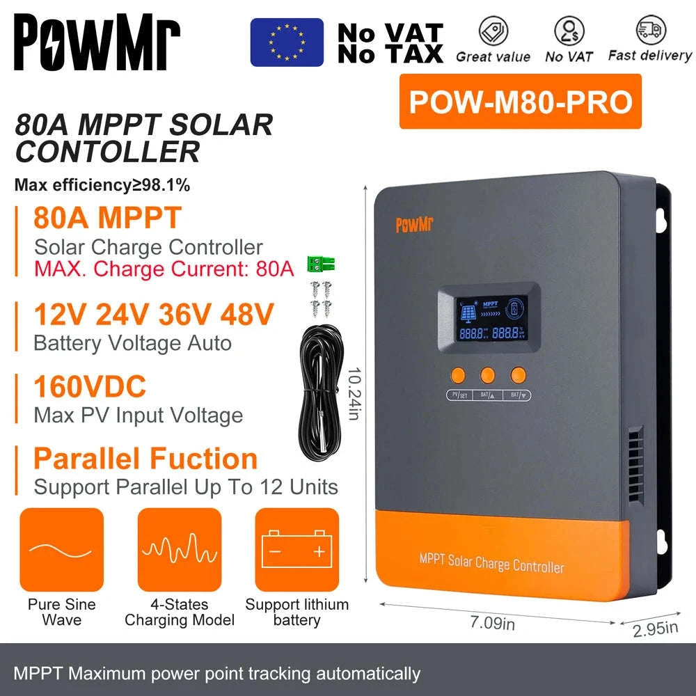 PowMr MPPT Solar Charge Controller for 12V–48V Systems-PWM 80A / france