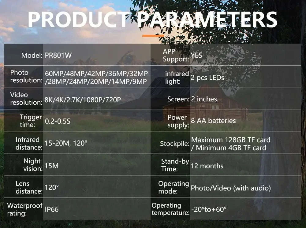 PR801W 8K WiFi Trail Camera with 60MP Night Vision-add 32GB / China Mainland