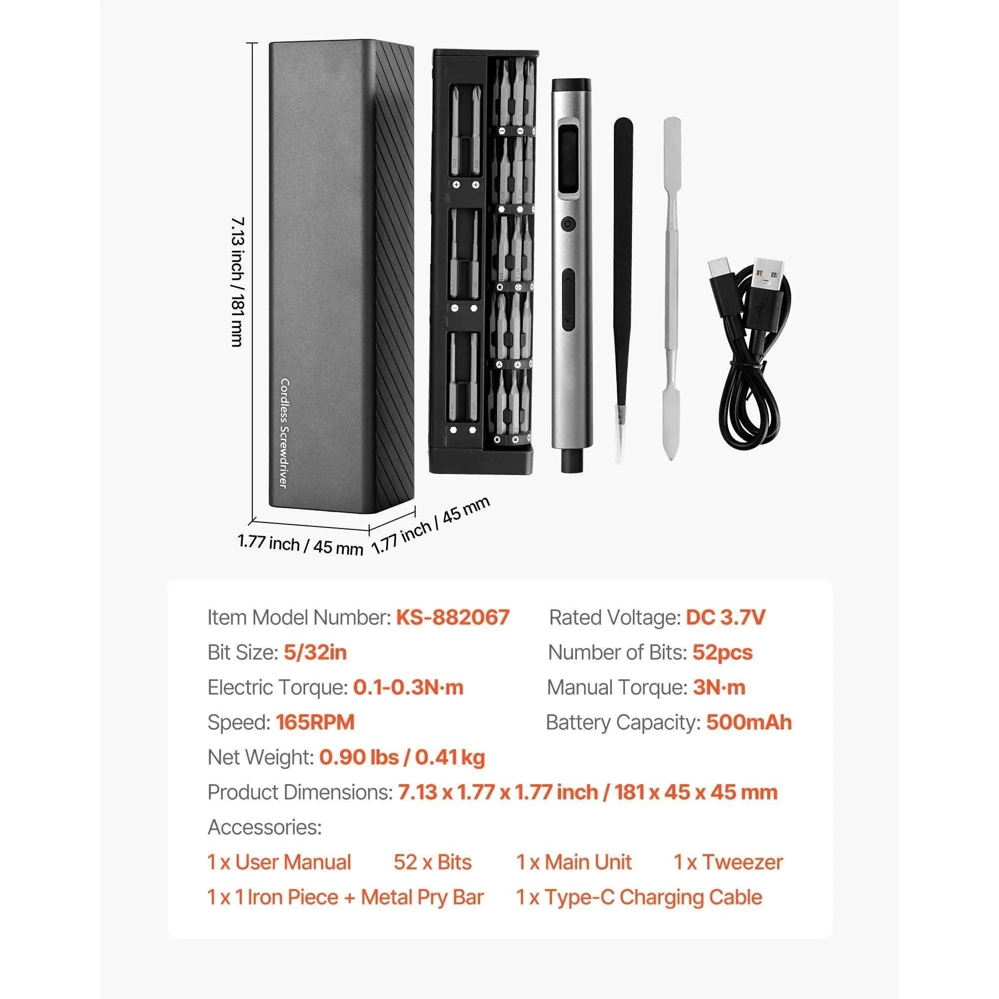 Precision Electric Screwdriver Set with 48 Bits, LED & Fast Charging-350mAh 260RPM / france