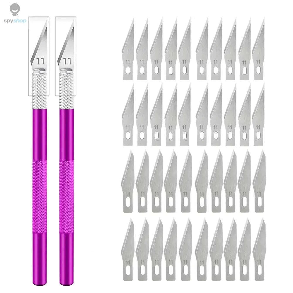 Precision Metal Scalpel Knife Kit-Blue Silver