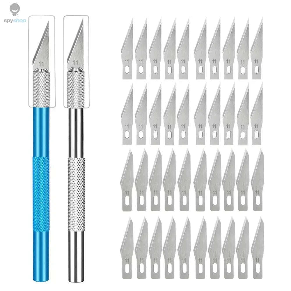 Precision Metal Scalpel Knife Kit-Blue Silver