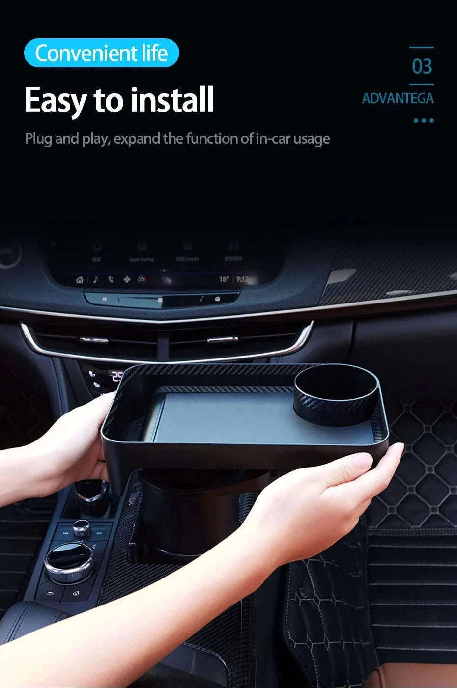 Premium Car Cup Holder Expander with Tray-Small