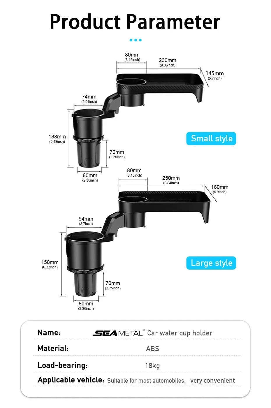 Premium Car Cup Holder Expander with Tray-Small