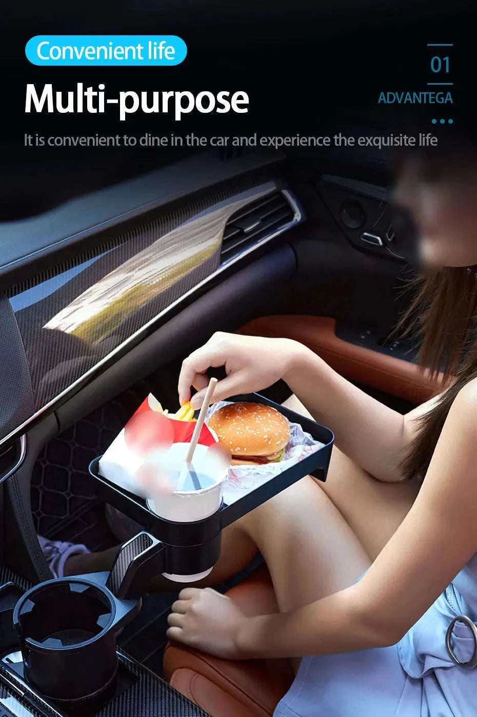 Premium Car Cup Holder Expander with Tray-Small