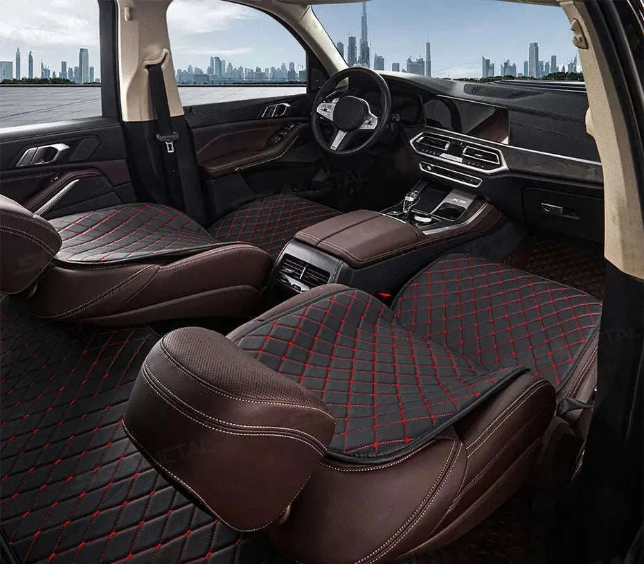 Premium Car Seat Cushion Leather Anti-Slip Breathable Car Seat Protector-Red front 1pc