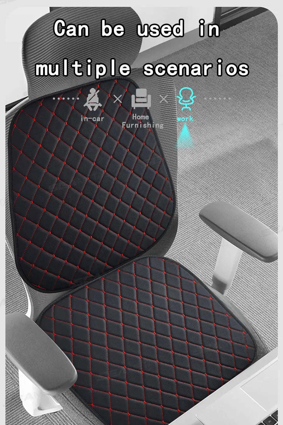 Premium Car Seat Cushion Leather Anti-Slip Breathable Car Seat Protector-Red front 1pc