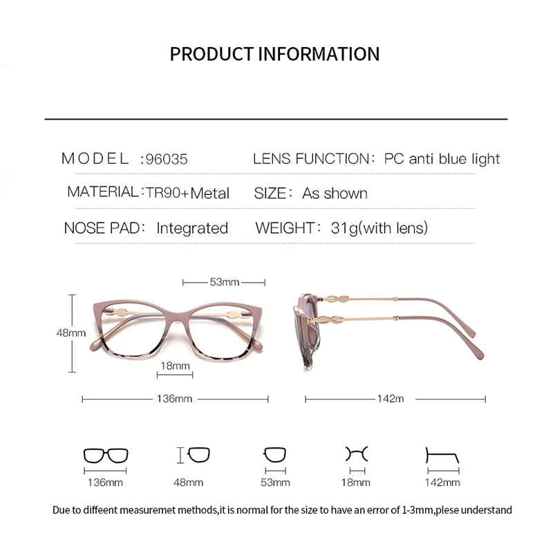 Prescription Sunglasses Cat-Eye Magnetic Clip-On Eyeglasses-C6 / Progressive / 1.56|Anti Blue Ray