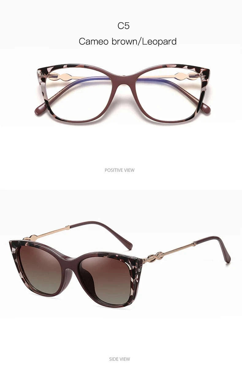 Prescription Sunglasses Cat-Eye Magnetic Clip-On Eyeglasses-C6 / Progressive / 1.56|Anti Blue Ray
