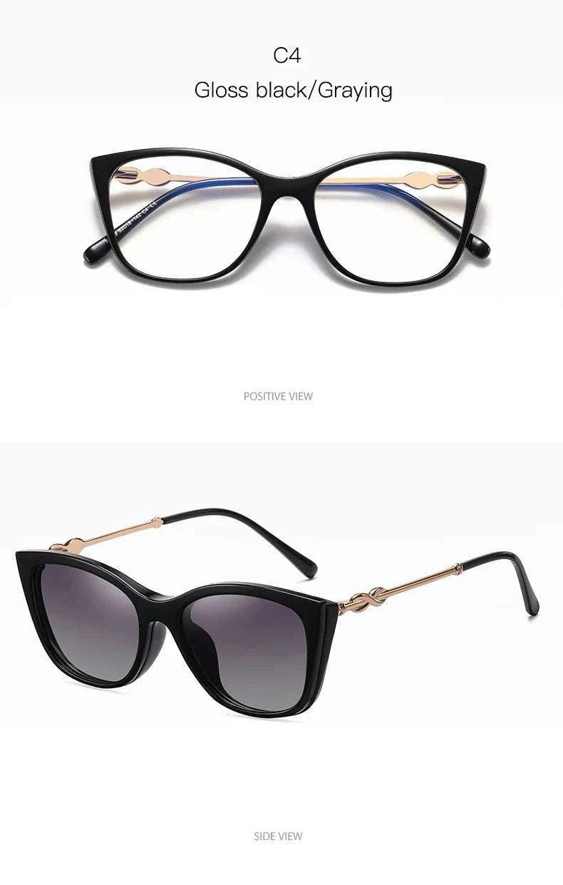 Prescription Sunglasses Cat-Eye Magnetic Clip-On Eyeglasses-C6 / Progressive / 1.56|Anti Blue Ray