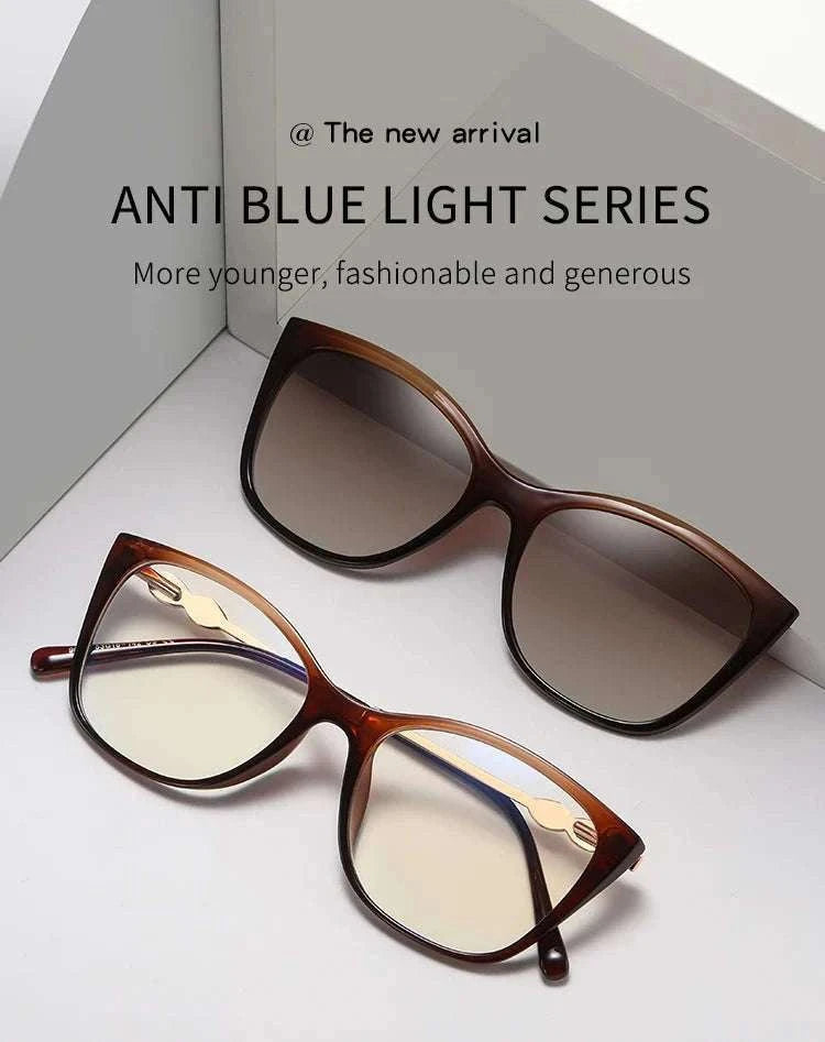 Prescription Sunglasses Cat-Eye Magnetic Clip-On Eyeglasses-C6 / Progressive / 1.56|Anti Blue Ray