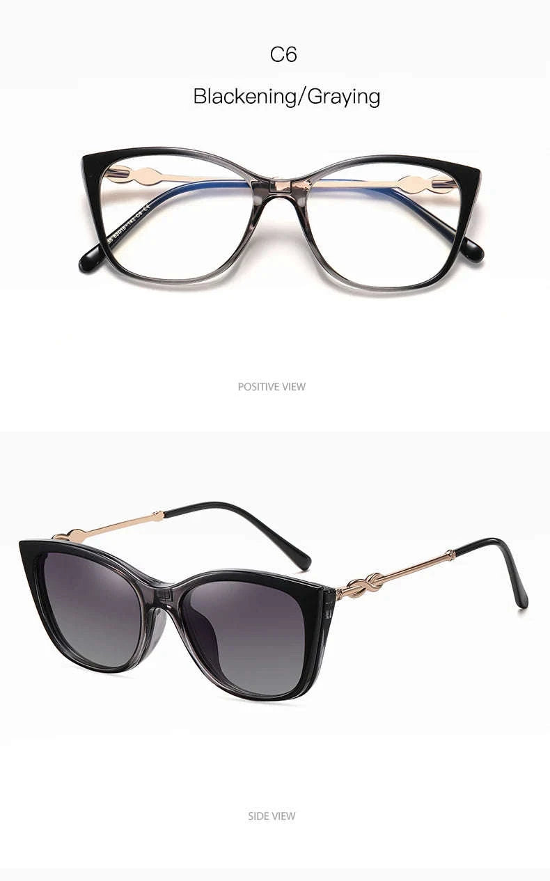 Prescription Sunglasses Cat-Eye Magnetic Clip-On Eyeglasses-C6 / Progressive / 1.56|Anti Blue Ray