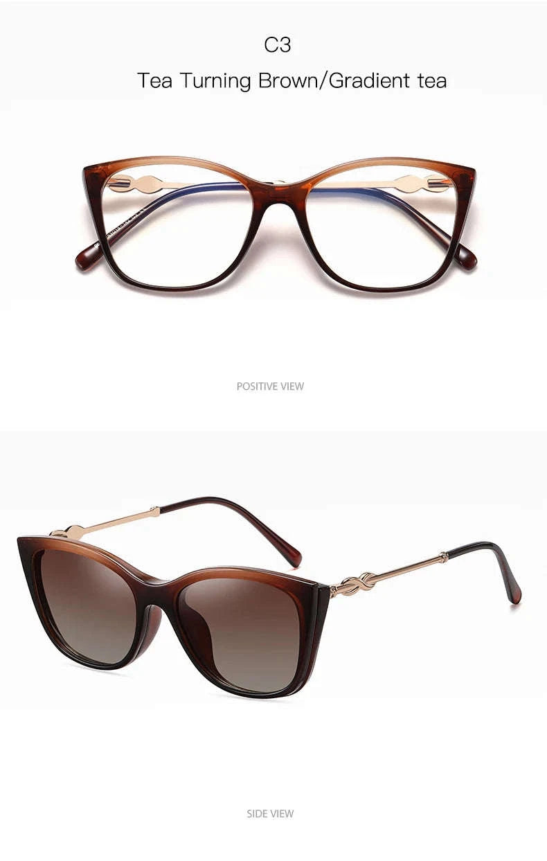 Prescription Sunglasses Cat-Eye Magnetic Clip-On Eyeglasses-C6 / Progressive / 1.56|Anti Blue Ray