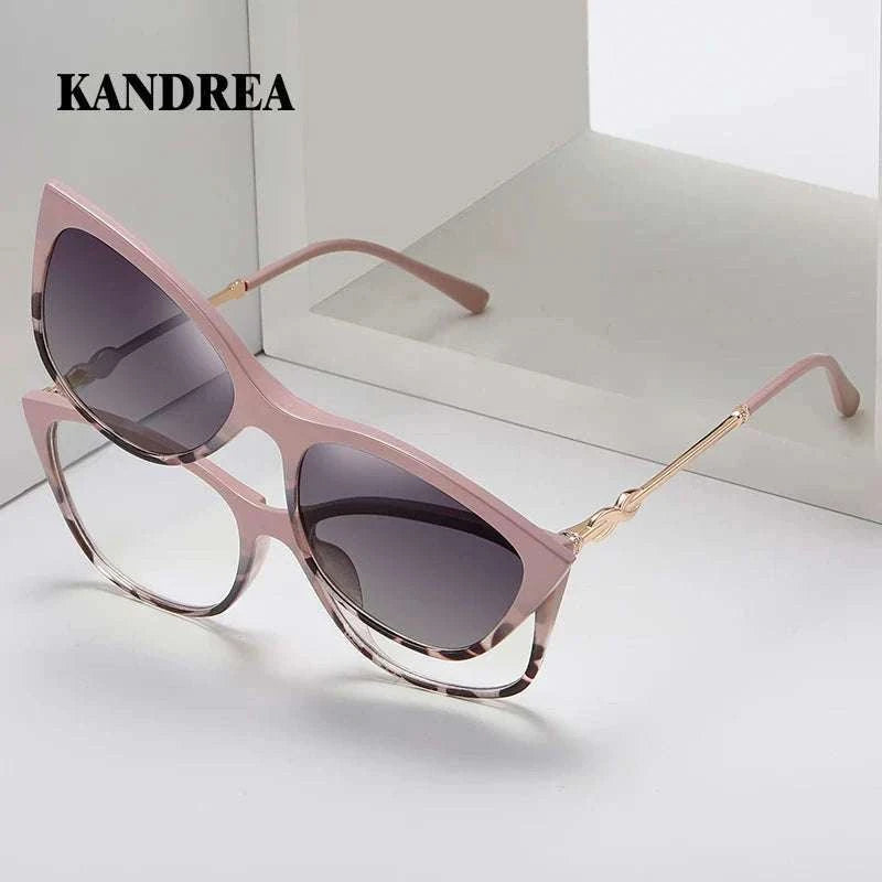Prescription Sunglasses Cat-Eye Magnetic Clip-On Eyeglasses-C6 / Progressive / 1.56|Anti Blue Ray