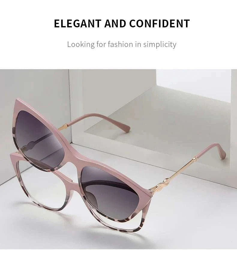 Prescription Sunglasses Cat-Eye Magnetic Clip-On Eyeglasses-C6 / Progressive / 1.56|Anti Blue Ray