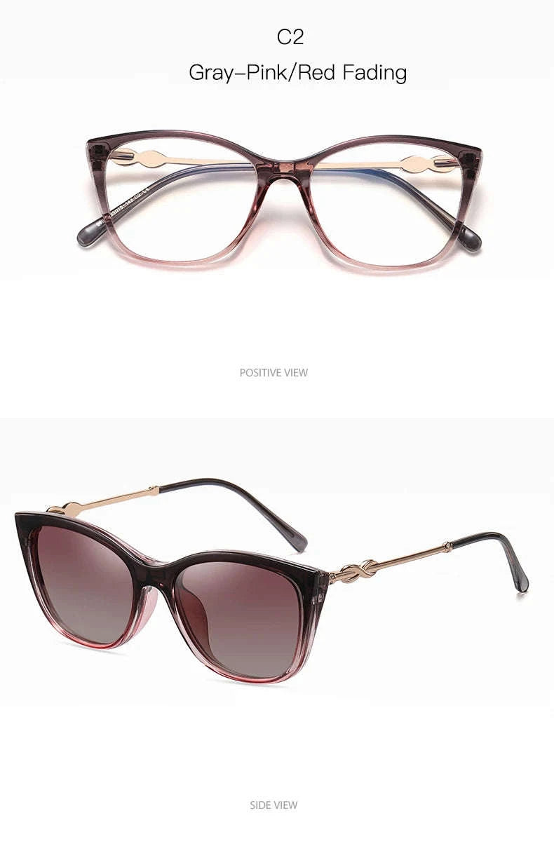 Prescription Sunglasses Cat-Eye Magnetic Clip-On Eyeglasses-C6 / Progressive / 1.56|Anti Blue Ray