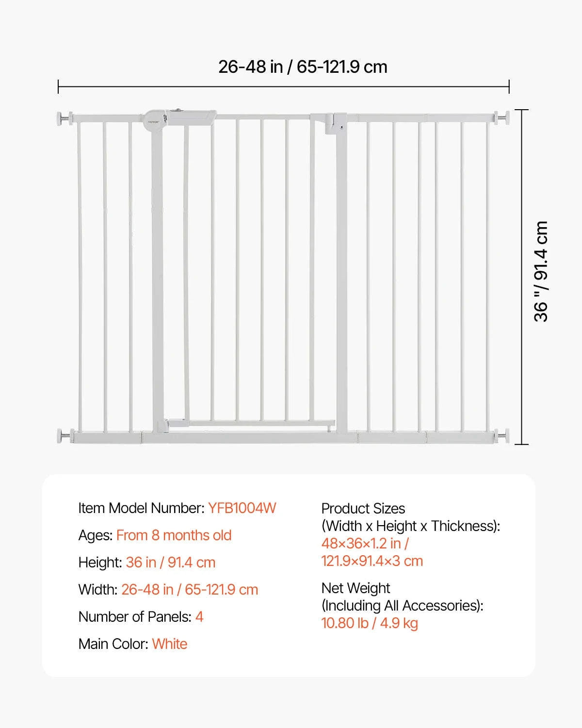 Pressure Mount Baby Gate 28–36 Inches High-B29.5-37in 30inH / United States