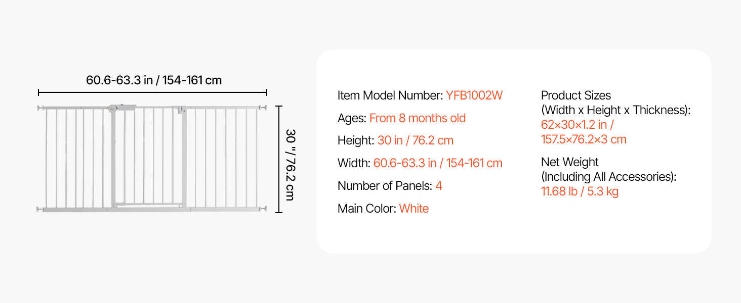 Pressure Mount Baby Gate 28–36 Inches High-B29.5-37in 30inH / United States