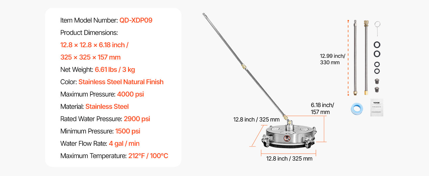Pressure Washer Surface Cleaner with 4 Wheels for Concrete Patio Deck