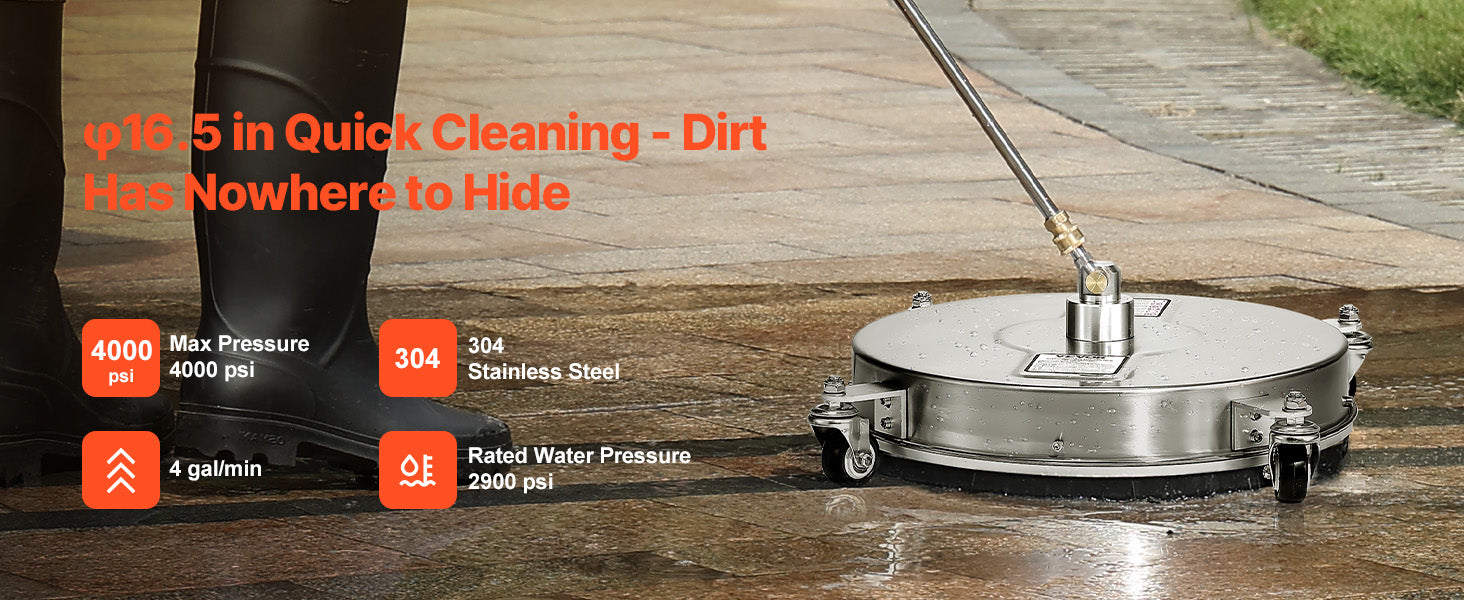 Pressure Washer Surface Cleaner with 4 Wheels for Concrete Patio Deck