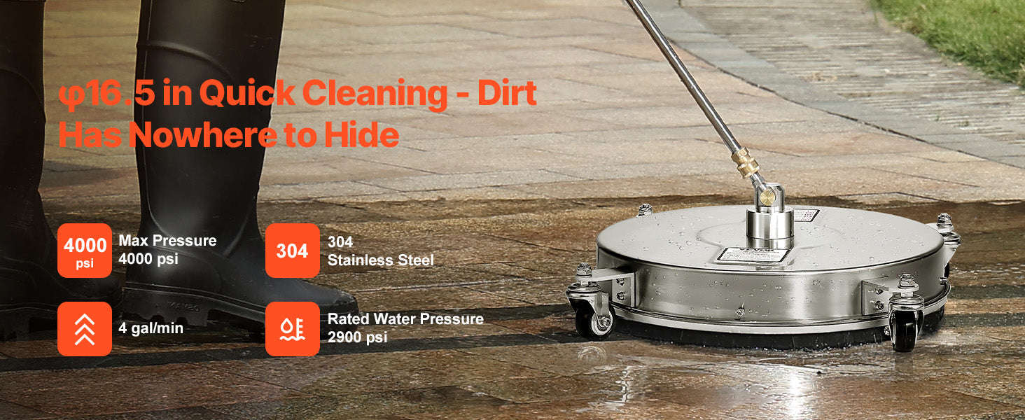 Pressure Washer Surface Cleaner with 4 Wheels for Concrete Patio Deck-15in Steel / Germany / Manual