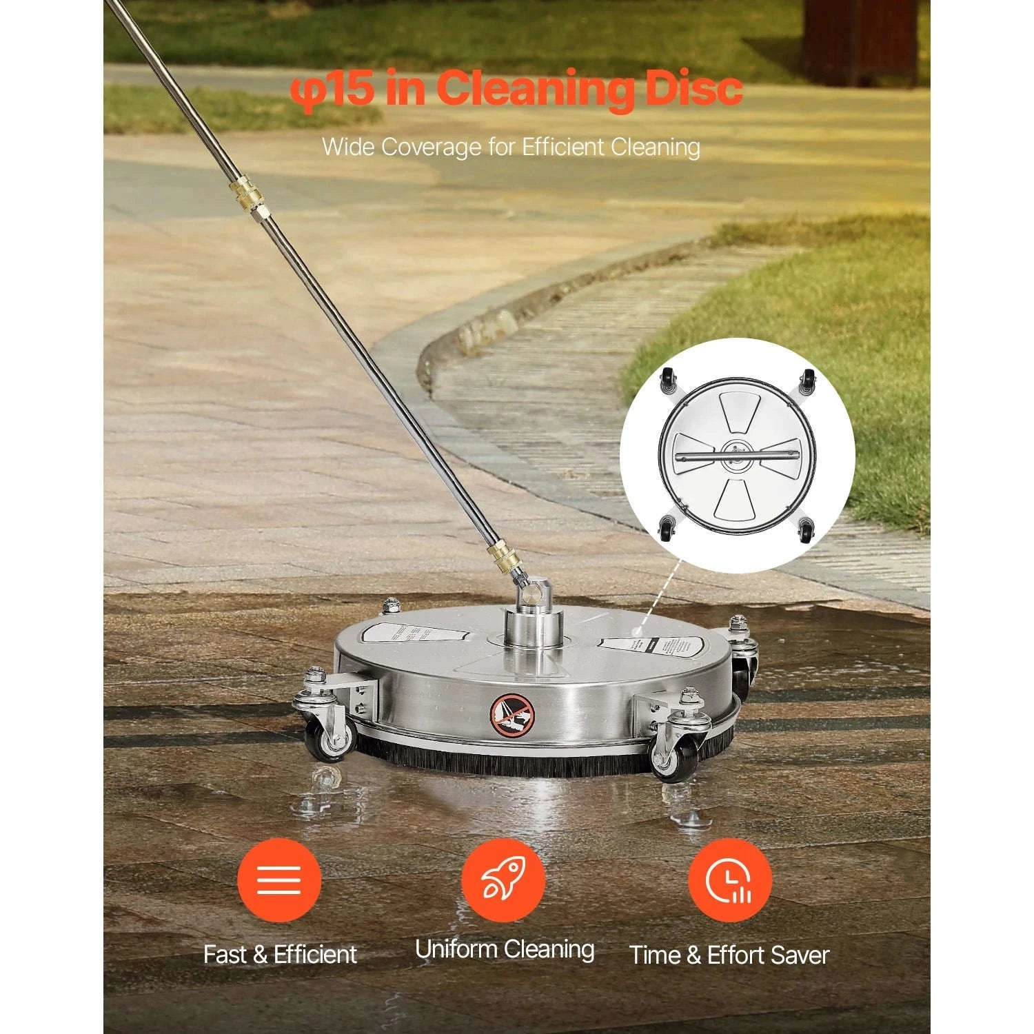 Pressure Washer Surface Cleaner with 4 Wheels for Concrete Patio Deck-15in Steel / Germany / Manual