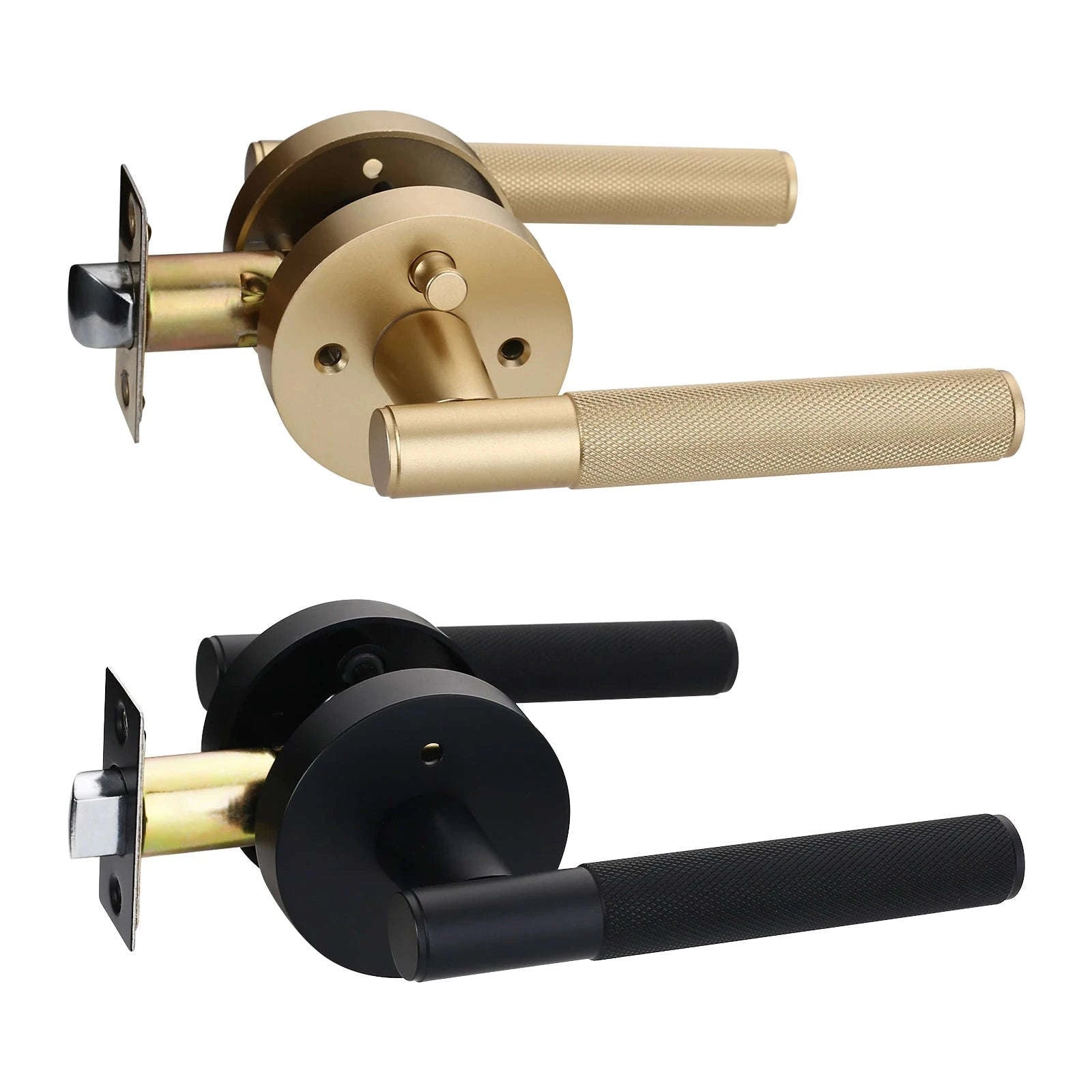 Privacy Door Handle Knurled Lever Lock Reversible Keyless-Matte Nickel / United States