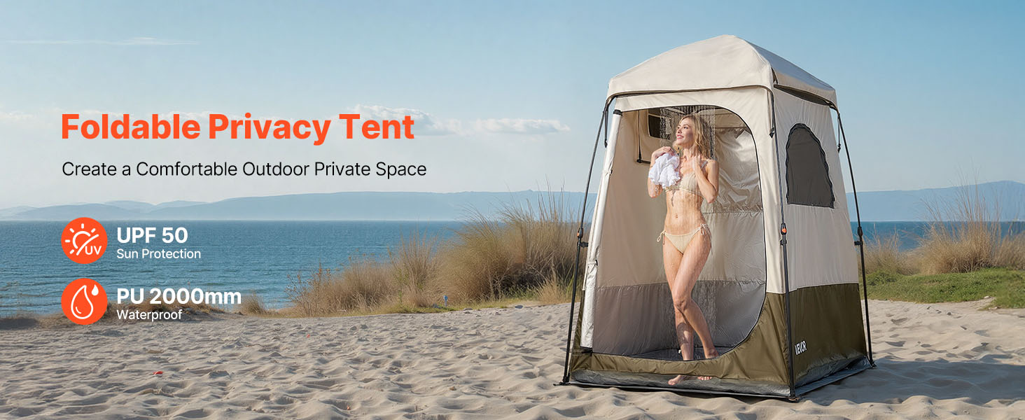 SucceBuy Camping Shower Tent 1 Room Foldable Privacy Tent Changing Room with Ground Stakes Ropes Carry Bag and Crossbar
