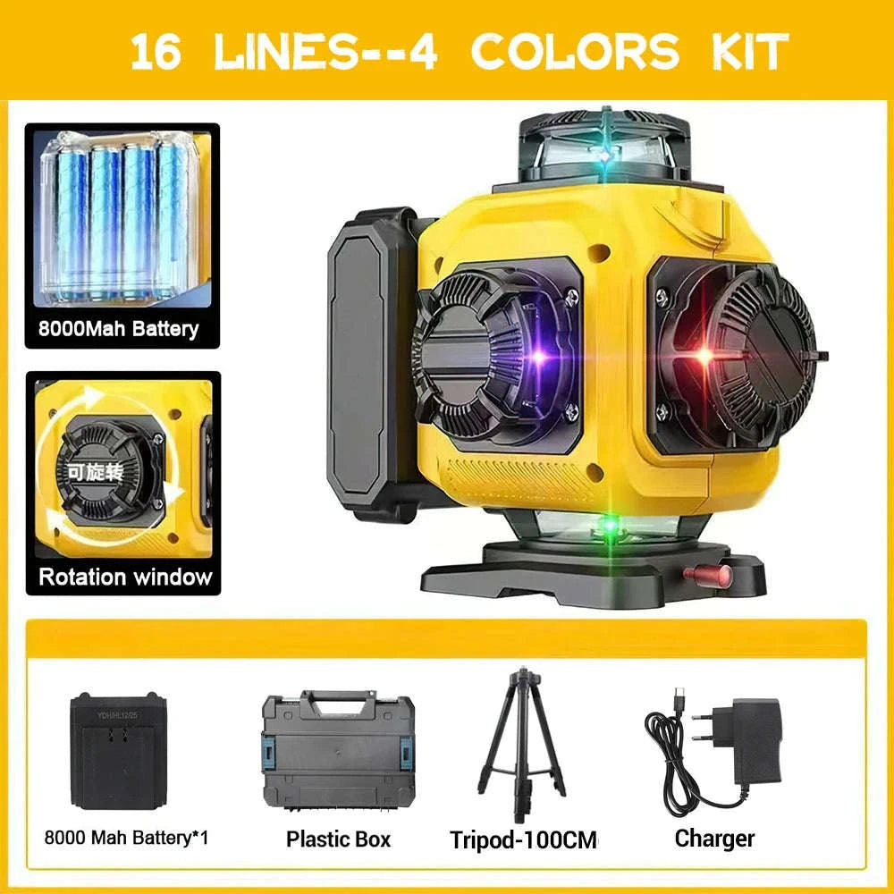 Pro 16-Line 4D Green Beam Laser Level-16 lines yellow / spain