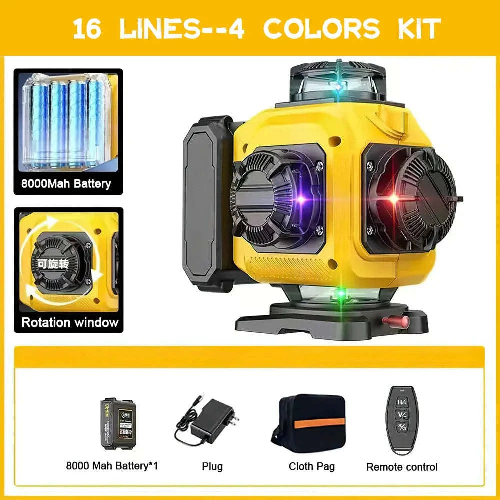 Pro 16-Line 4D Green Beam Laser Level-16 lines yellow / spain