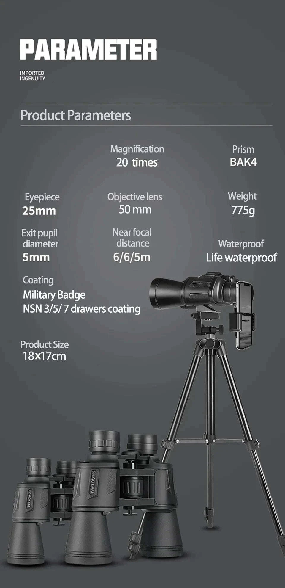 Pro High-Powered 20X50 Binoculars for Bird Watching-Black 20X50