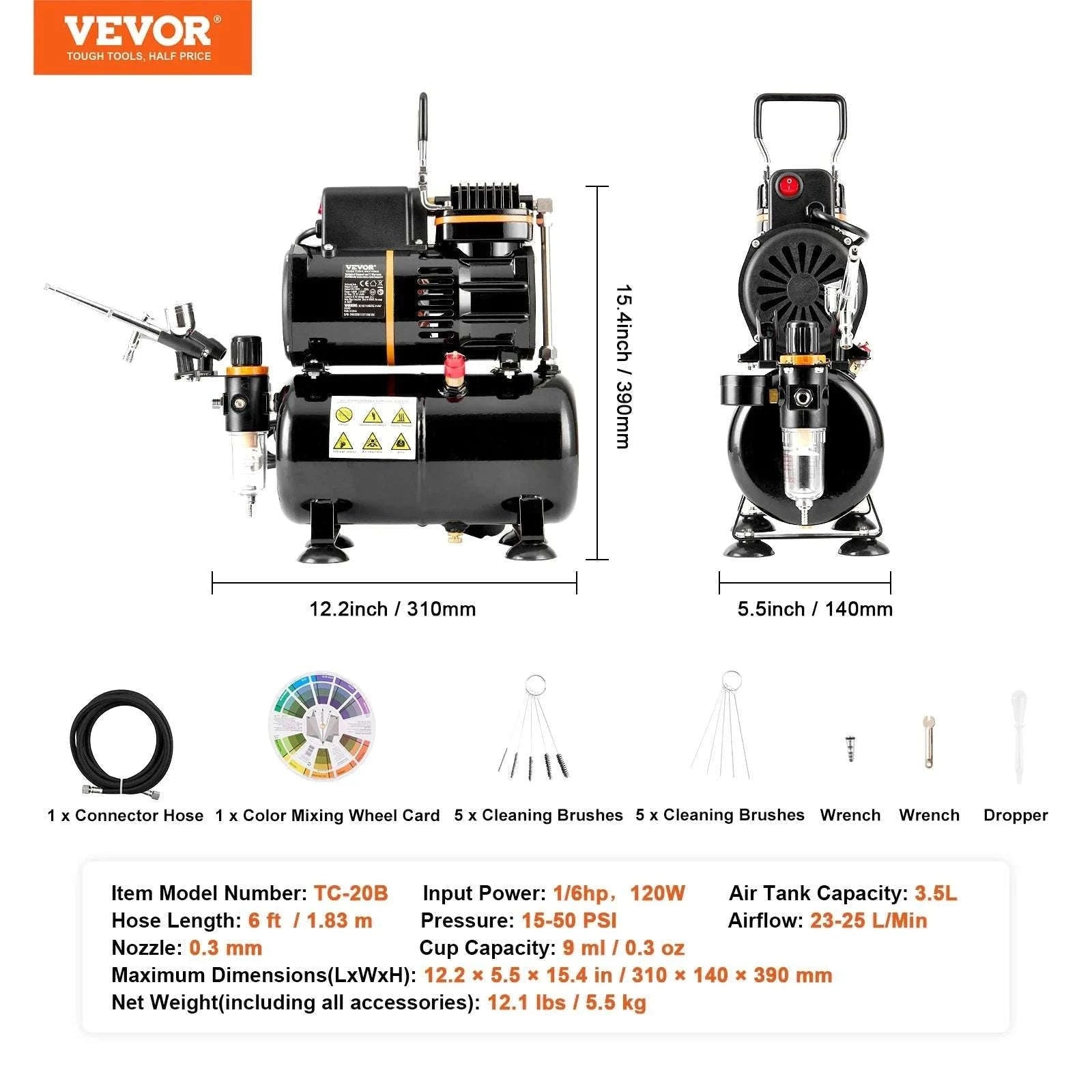 Professional Airbrush Kit with Dual Fan Compressor & 3 Nozzle Sizes-Type A / United States