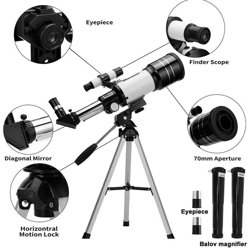 Professional Astronomical Telescope F30070 Monocular 150× Zoom HD Night Vision-1.4M tripod