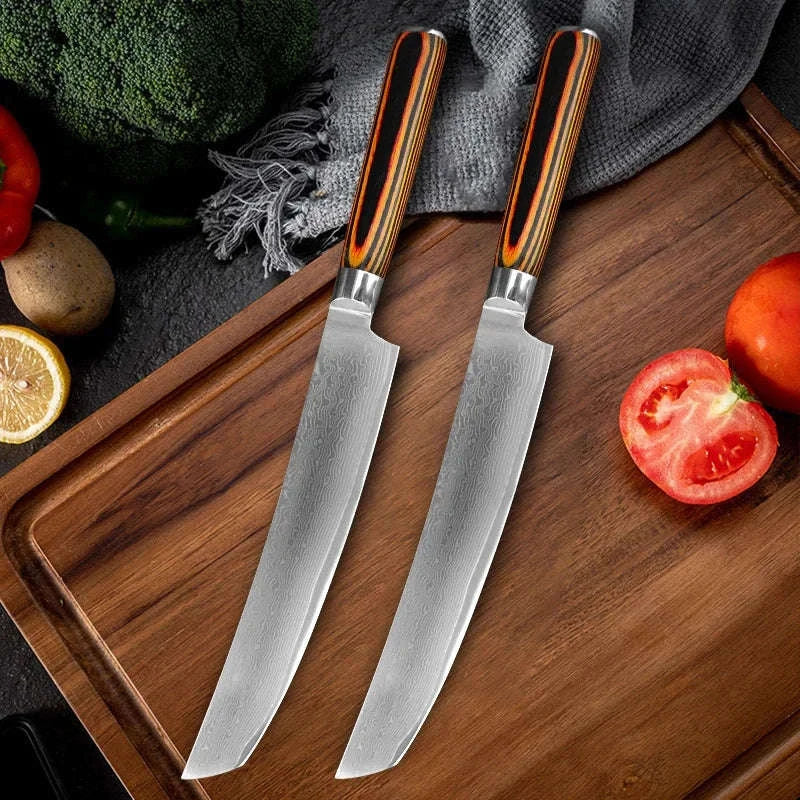 Professional Japanese Damascus Chef Cleaver Knife with Wooden Handle-1pcs with cover