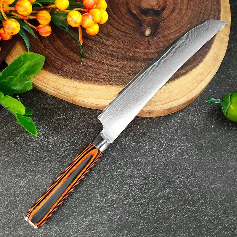 Professional Japanese Damascus Chef Cleaver Knife with Wooden Handle-1pcs with cover