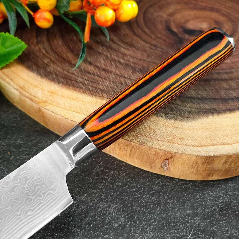 Professional Japanese Damascus Chef Cleaver Knife with Wooden Handle-1pcs with cover