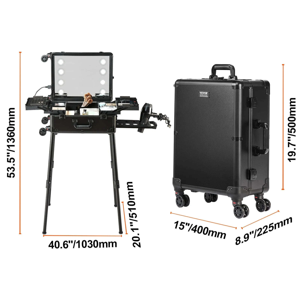 Professional Makeup Train Case with Supporting Legs and Wheels-Type C / United States