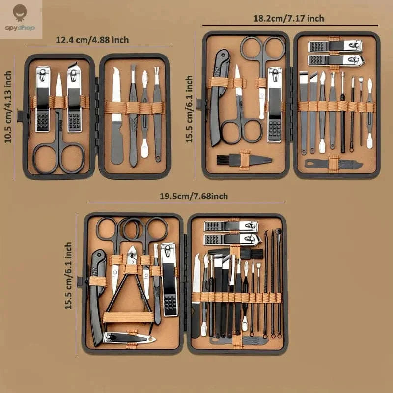 Professional Manicure Set with PU Leather Case-24pcs Black-Brown