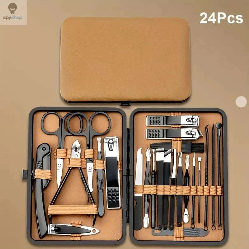 Professional Manicure Set with PU Leather Case-24pcs Black-Brown