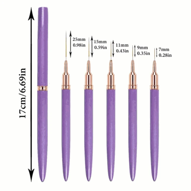 Professional Nail Art Liner Brushes Set-pink 5pcs