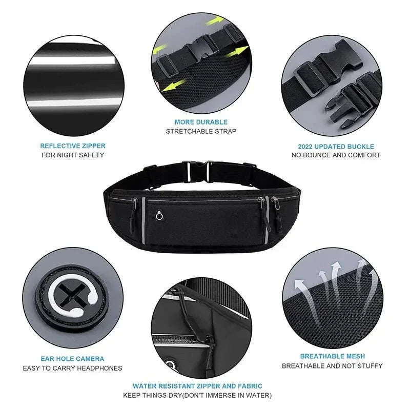 Professional Running Waist Bag with Secure Multi‑Pocket Design-black