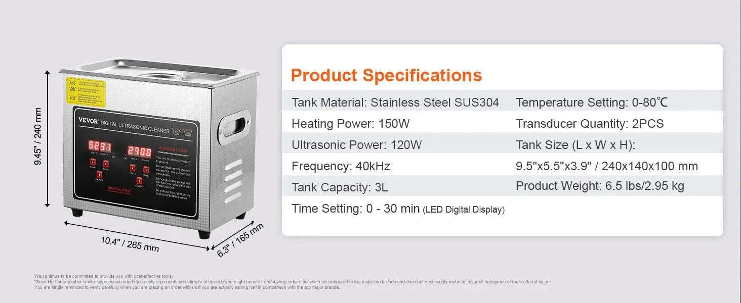 Professional Ultrasonic Cleaner for Jewelry, Glasses and Tools-30L / france