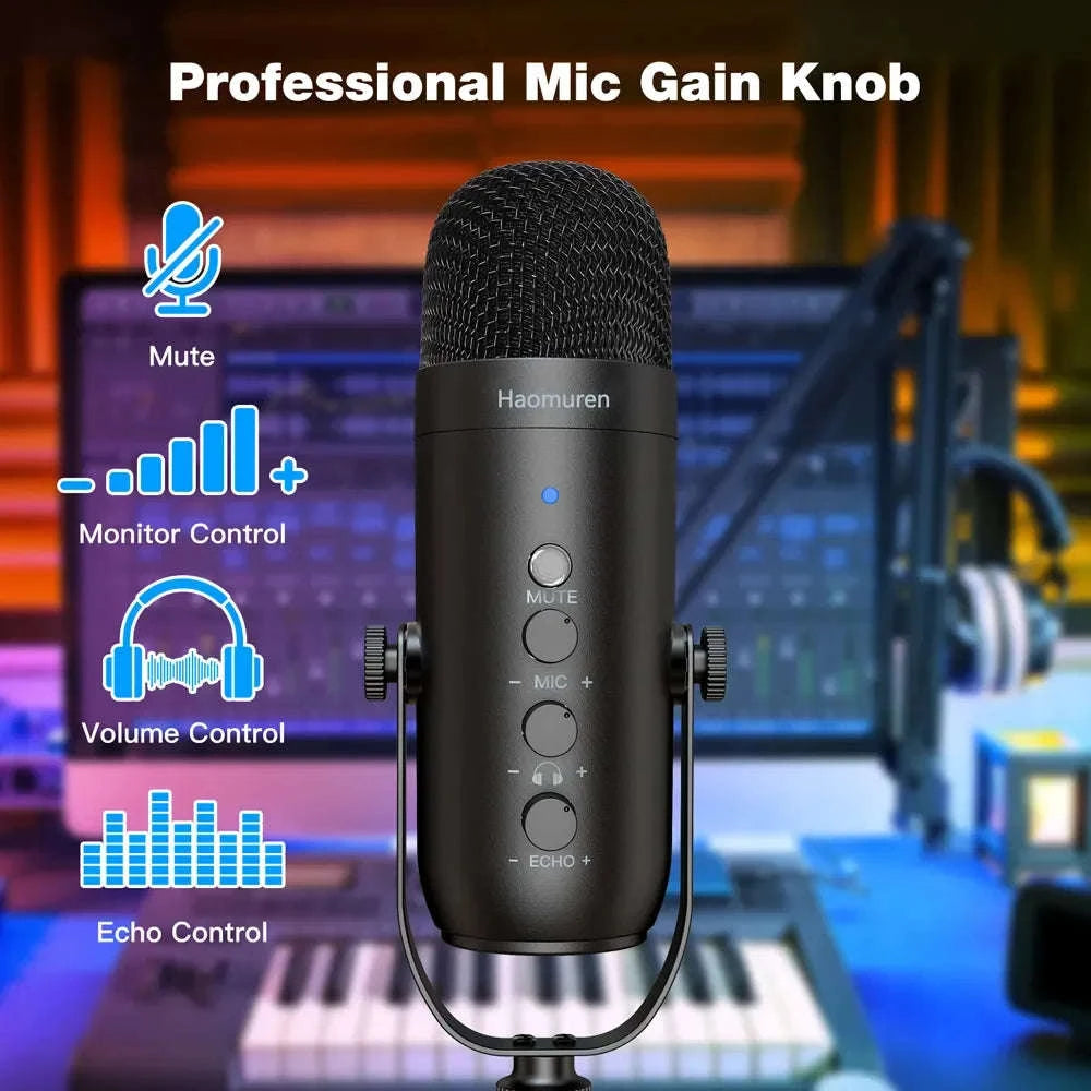 Professional USB Podcast Microphone Kit with Boom Arm-black