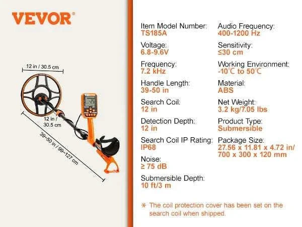 Professional Waterproof Metal Detector with 12" Coil & 7 Modes-12 Inch Search Coil / GERMANY