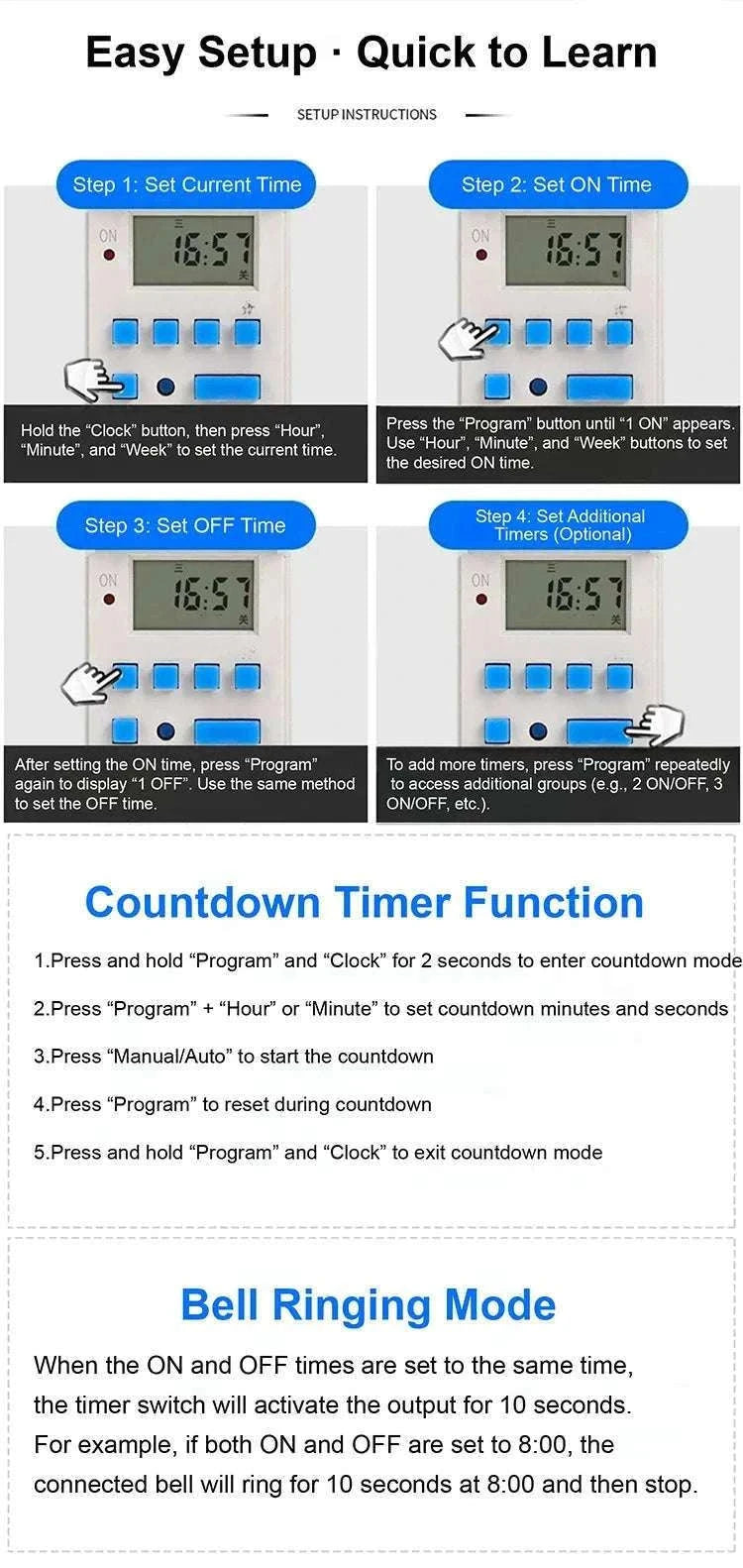 Programmable DIN Rail Digital Timer Switch with 16 Schedules-AC220V