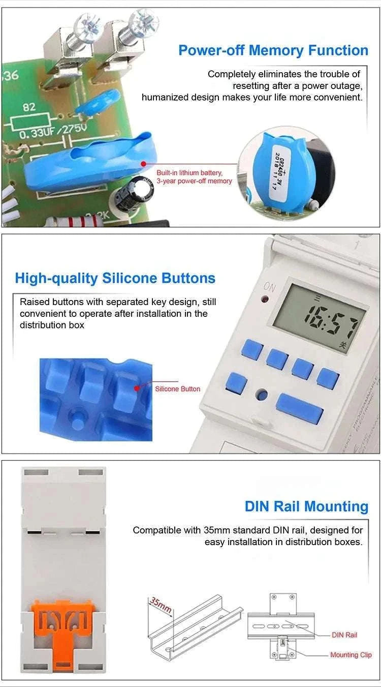 Programmable DIN Rail Digital Timer Switch with 16 Schedules-AC220V