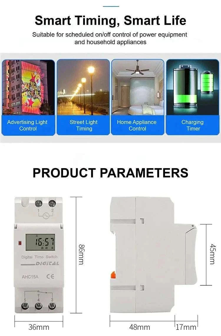 Programmable DIN Rail Digital Timer Switch with 16 Schedules-AC220V