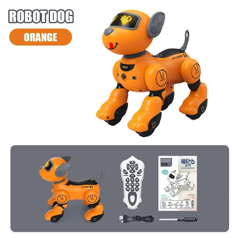 Programmable Remote Control Robot Dog Toy with Stunts and Voice Response-light red pro