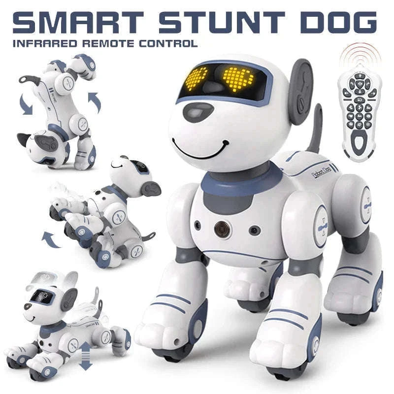 Programmable Remote Control Robot Dog Toy with Stunts and Voice Response-light red pro